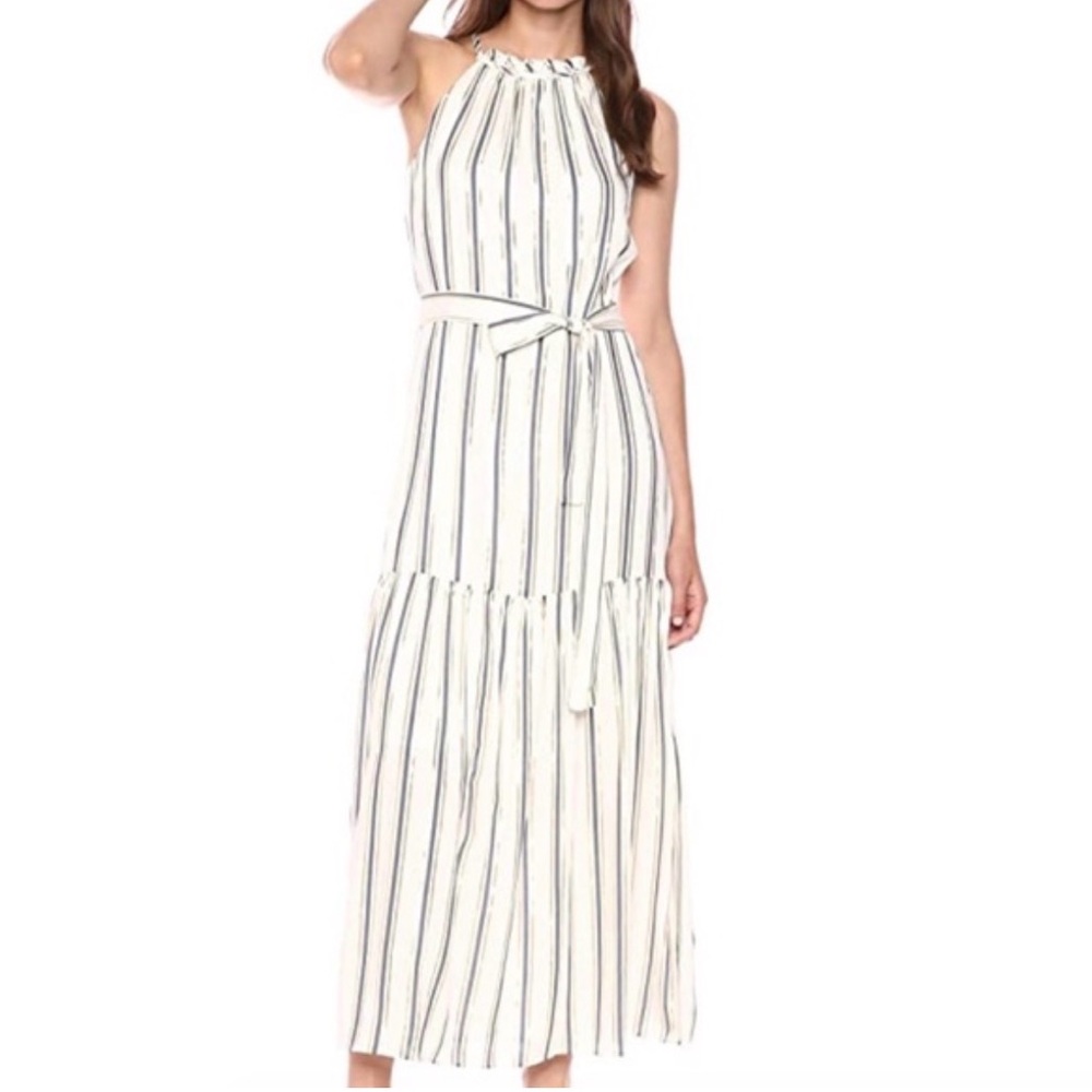 ECI New York Ivory Blue Gold Striped Maxi Dress